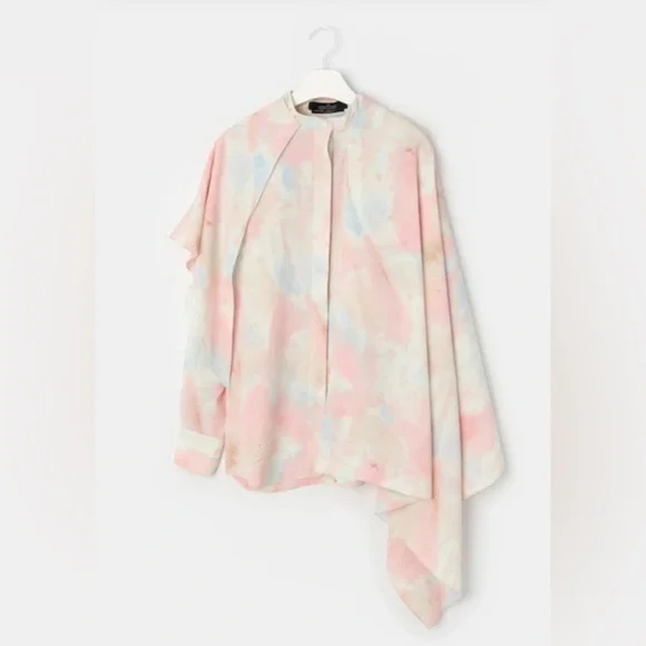 ROKH Scarf Blouse Bleached Blossom Cape Tie Neck - Picture 5 of 15